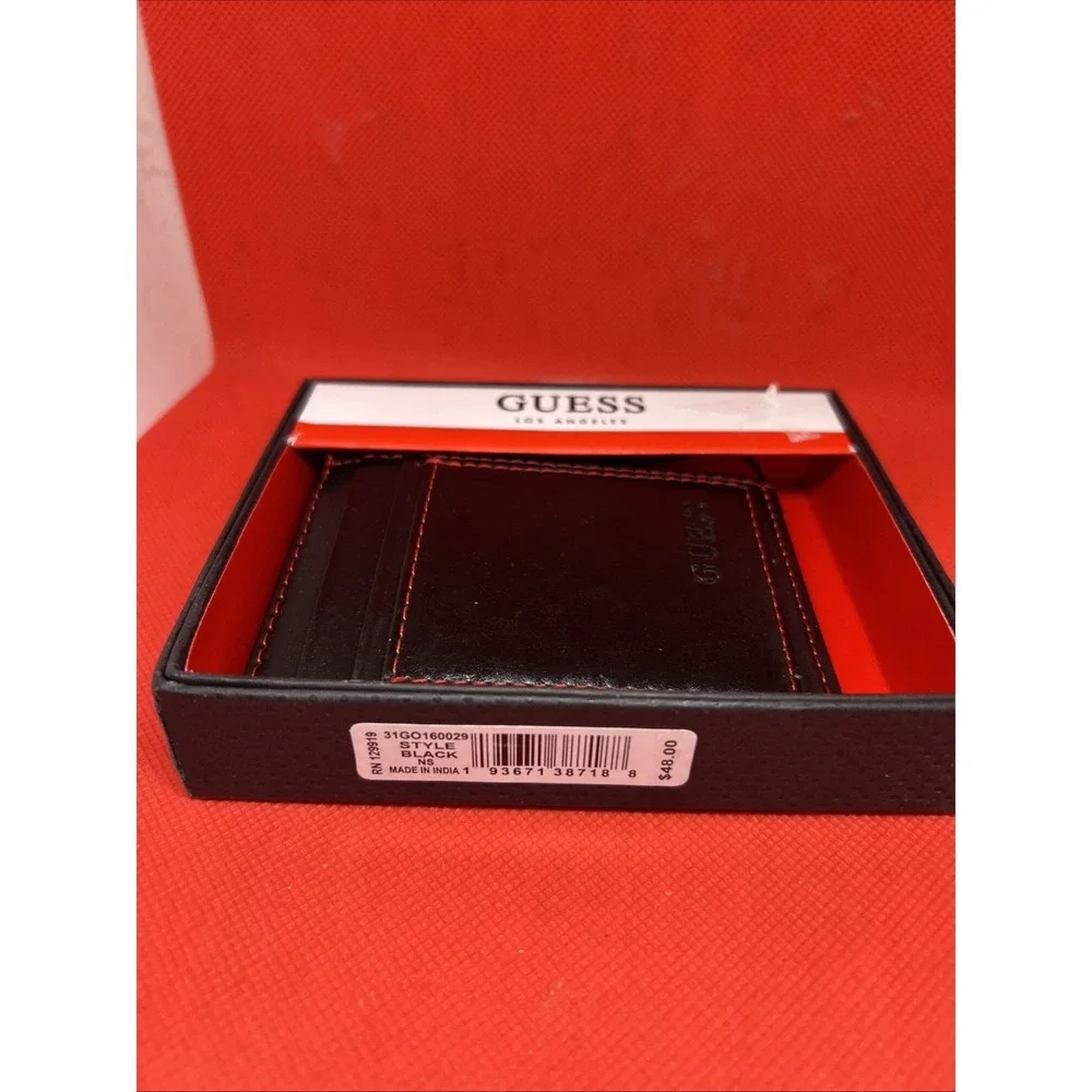 Guess Men's Front Pocket Wallet Magnetic Money Clip RFID Block Black/Red